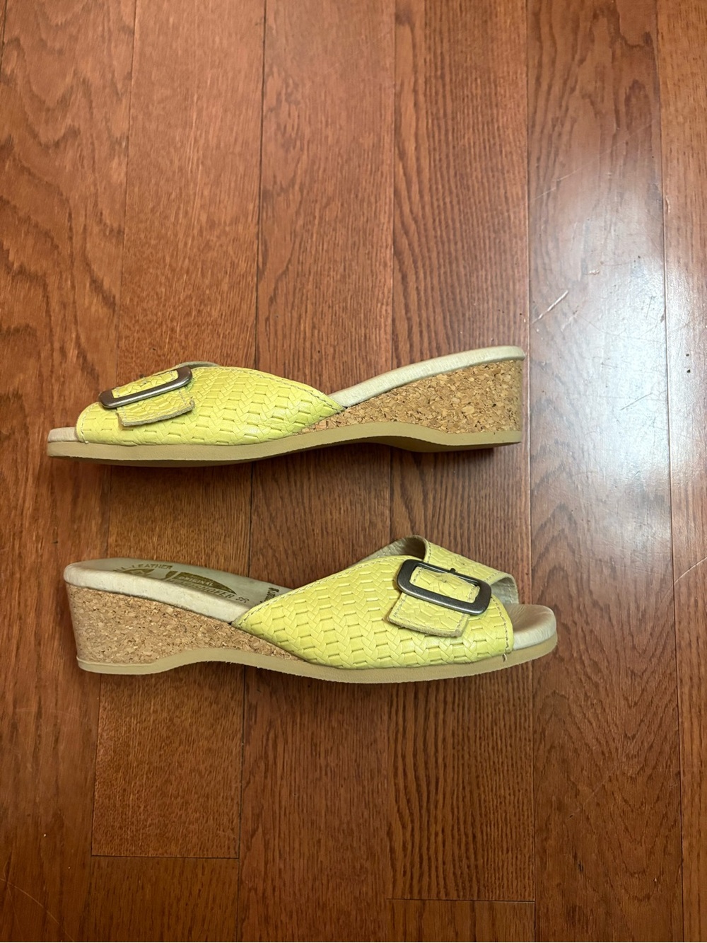 WORISHOFER Yellow Woven Cork Wedge Slide Mules. Size 38 (women’s US 7)